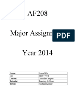 AF208 Major Assignment Year 2014: Name: ID: Center: Tutorial: Tutor