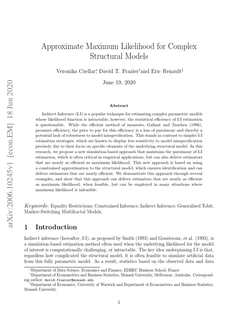 Approximate Maximum Likelihood For Complex Structural Models | PDF ...