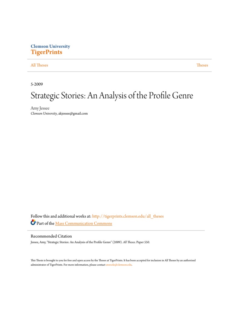 Strategic Stories - An Analysis of The Profile Genre | PDF | Genre ...