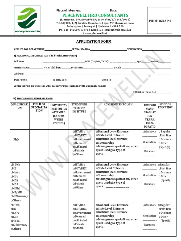 Ethiopia Application Form Pdf Doctor Of Philosophy Master Of Science
