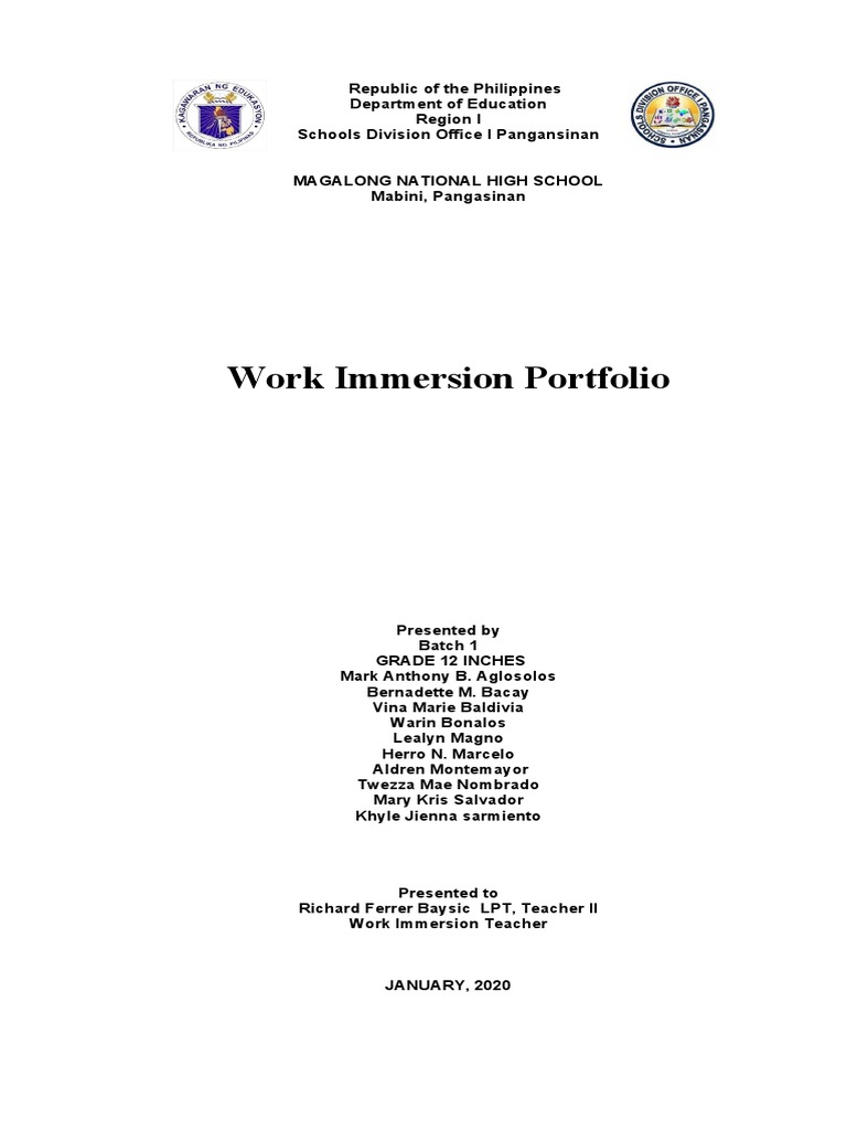 Work Immersion Portfolio Set B PDF Restaurants Food And Drink
