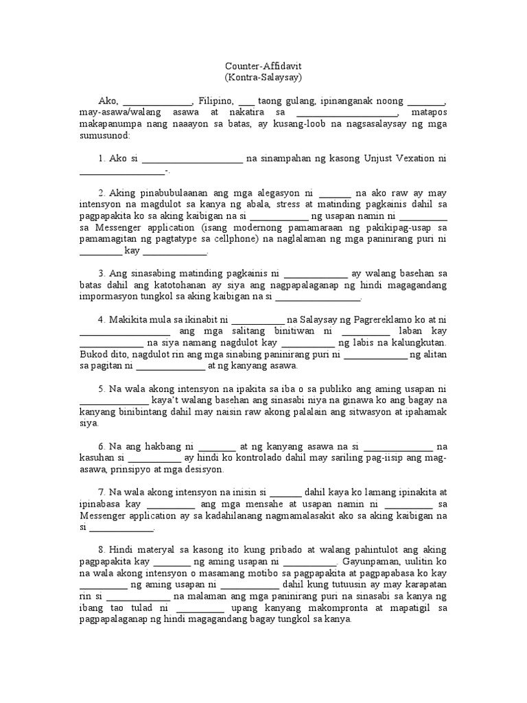Sampla Counter Aff For Unjust Vexation | PDF