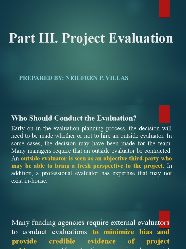 Part III. Project Evaluation: Prepared By: Neilfren P. Villas | PDF ...