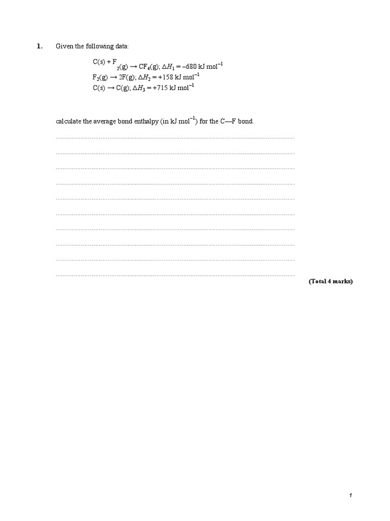 680 KJ Mol 158 KJ Mol 715 KJ Mol Total 4 Marks PDF Physical