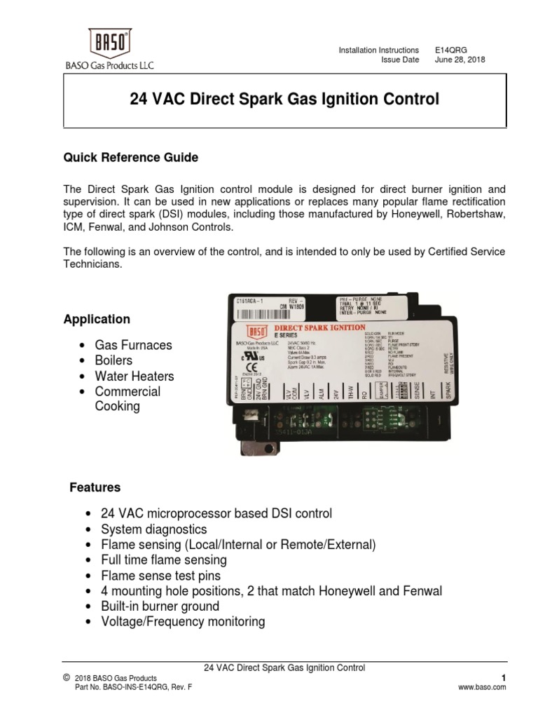Baso Direct Spark Gas Ignition Control PDF Ignition System Thermostat