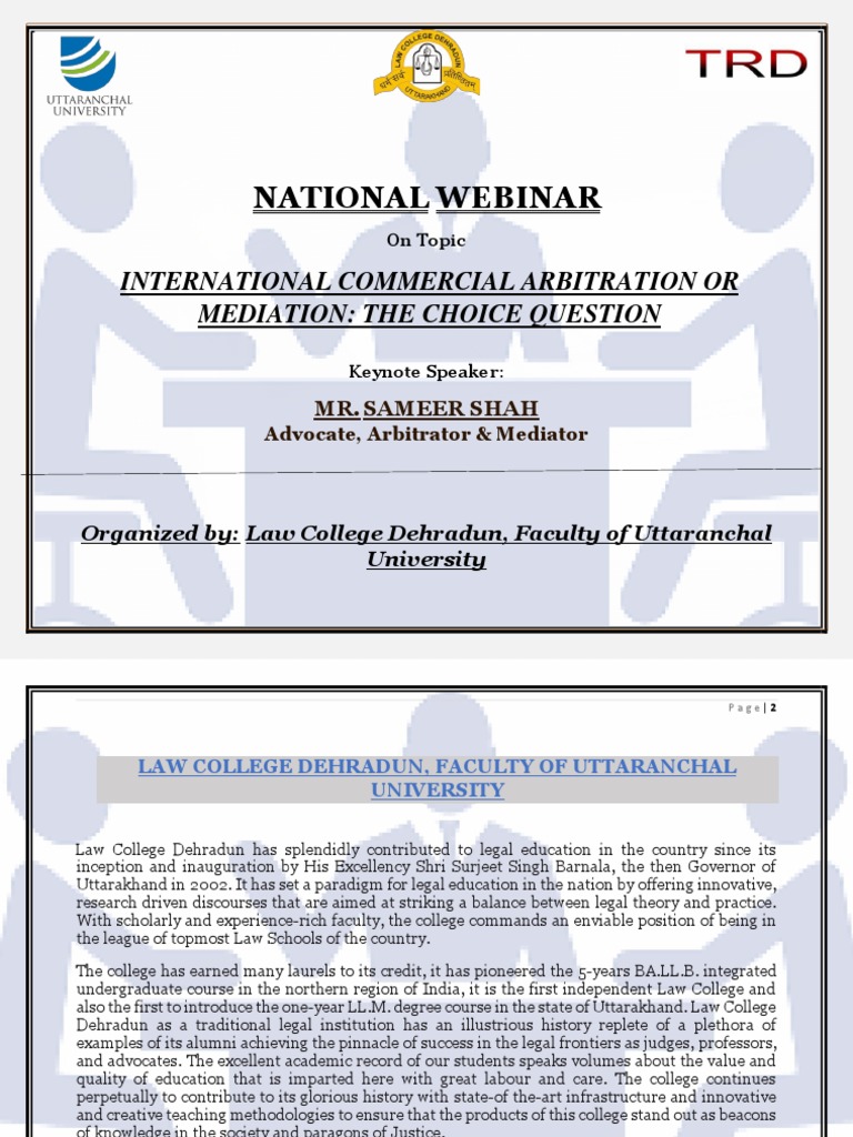 International Arbitration Vs Mediation Webinar Pdf Legal Education