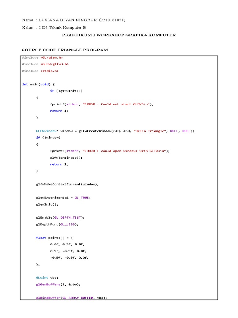 OpenGL Triangle Program Source Code | PDF | Computer Libraries | Object ...