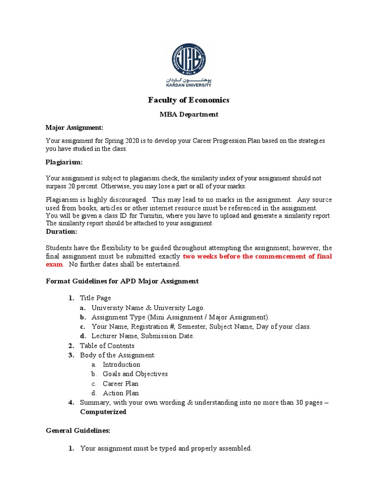 Faculty of Economics: Major Assignment | PDF | Career & Growth | Business