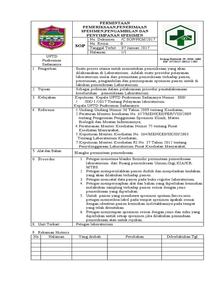 SOP Permintaan Pemeriksaan Lab | PDF