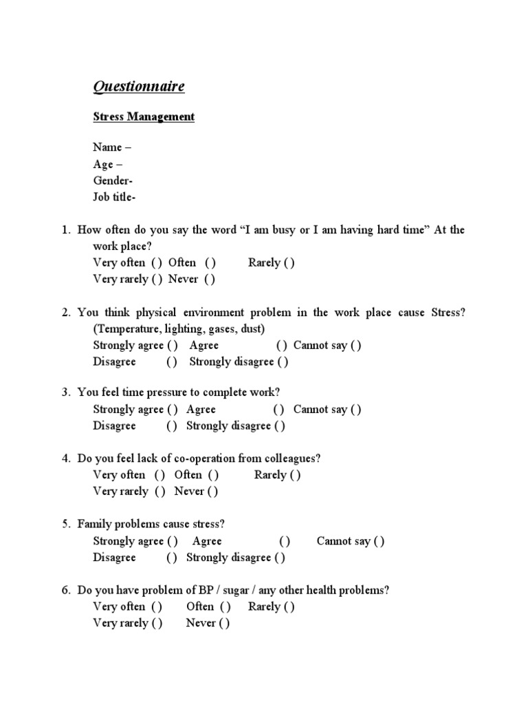 Stress Management Questionnaire | PDF