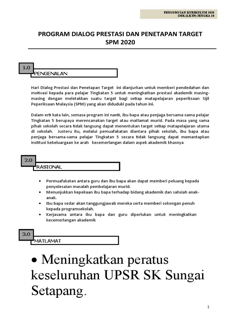 Penetapan Target SPM SMK Jengka 10 | PDF