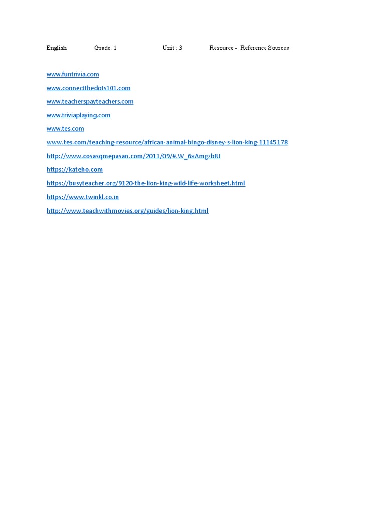 English Grade: 1 Unit: 3 Resource - Reference Sources | PDF