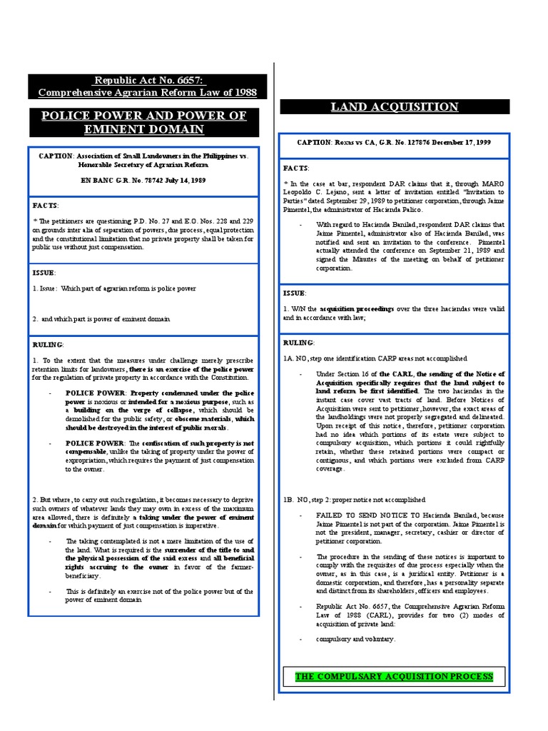 Police Power and Power of Eminent Domain Land Acquisition | PDF ...