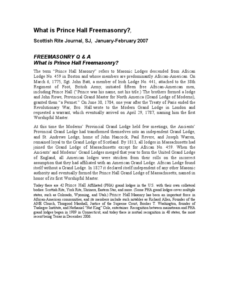Overview of Prince Hall Freemasonry | PDF | Masonic Lodge | Freemasonry