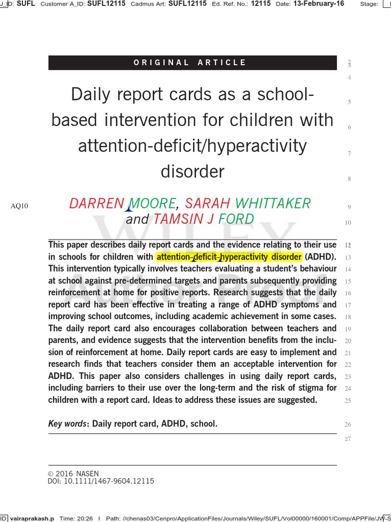 Daily Report Cards for ADHD Intervention | PDF | Attention Deficit ...