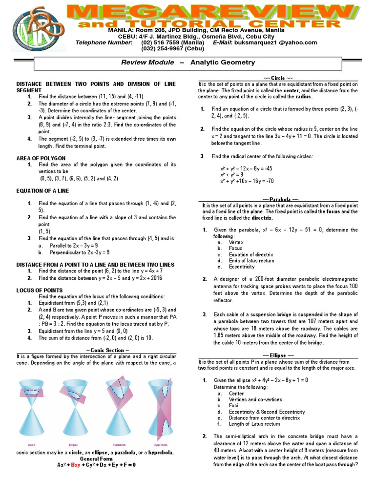 Review Module: - Analytic Geometry | PDF | Ellipse | Circle
