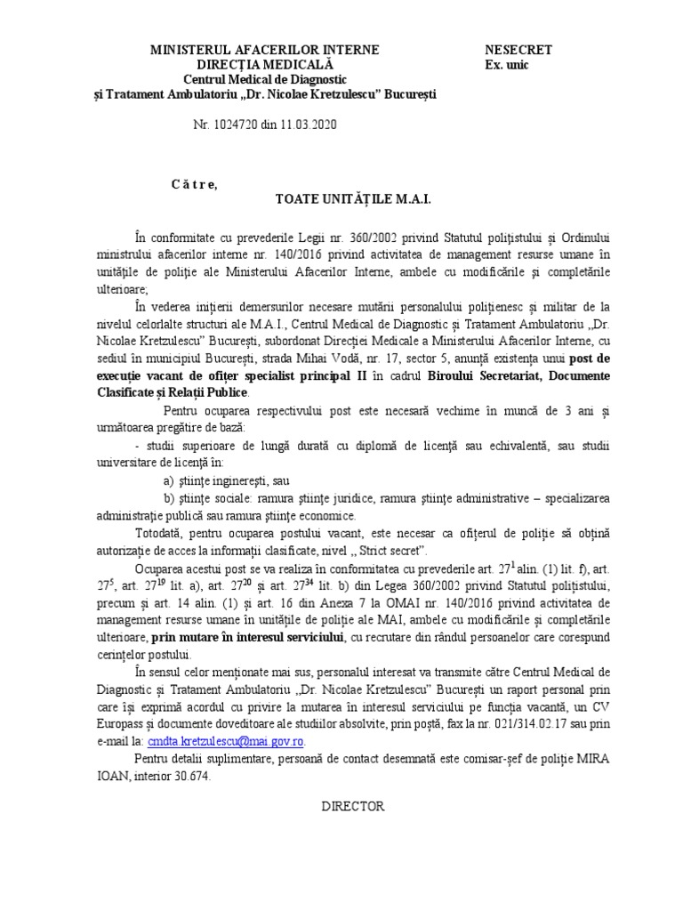 819 - 1584099691 - ANUNT Mutare OFITER La Secretariat PDF | PDF