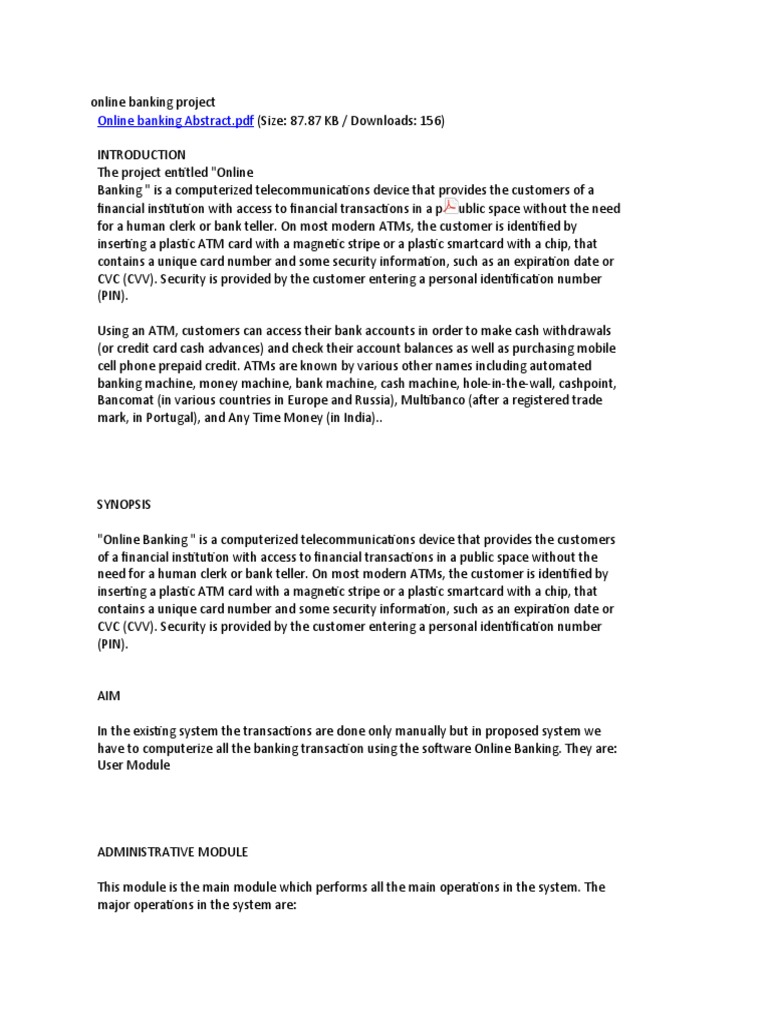Online Banking System Project Overview | PDF | Relational Database ...