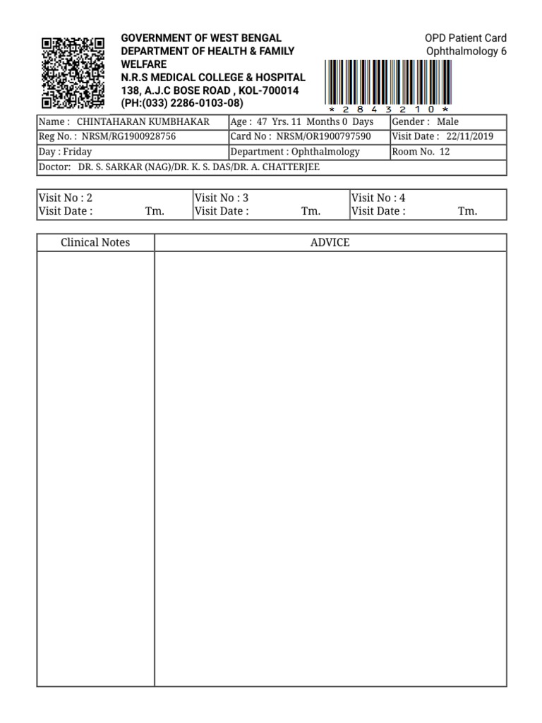 OPD Patient Card for N.R.S Hospital | PDF | Science & Mathematics