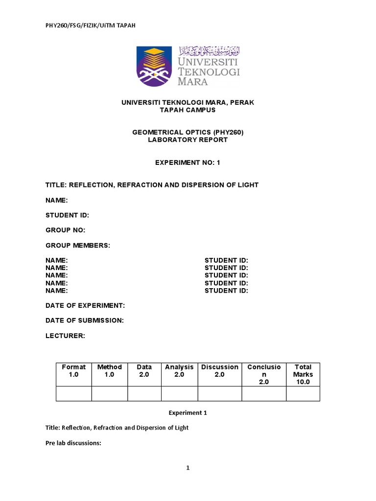 Geometrical Optics Lab Report | PDF | Refraction | Reflection (Physics)