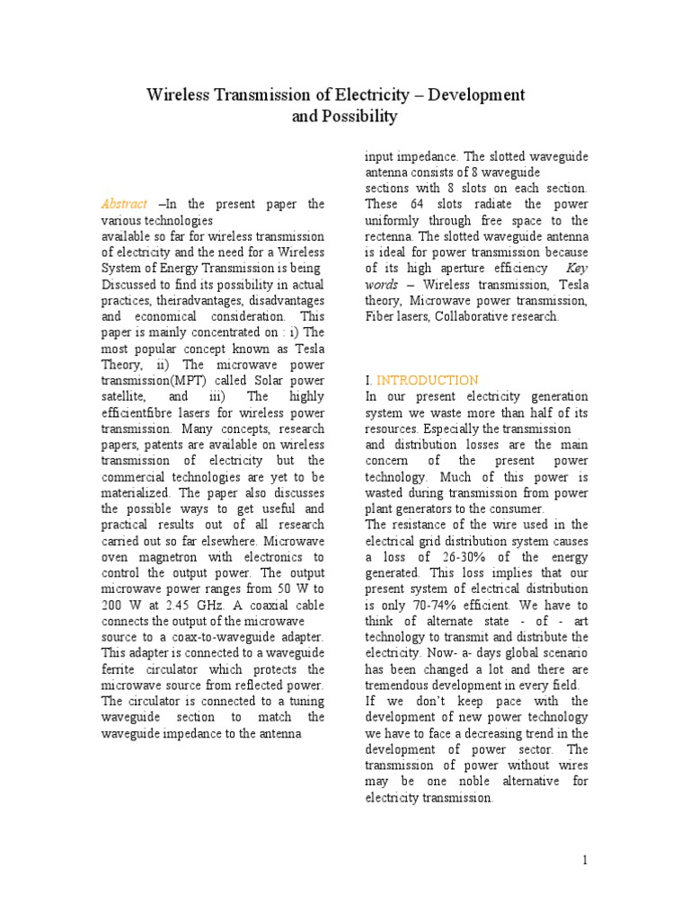 Wireless Electricity Transmission Insights | PDF | Electric Power ...