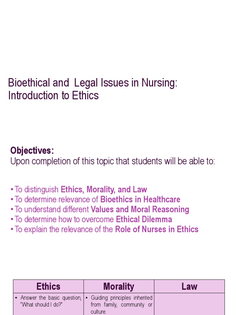 Bioethical and Legal Issues in Nursing | PDF | Bioethics | Morality