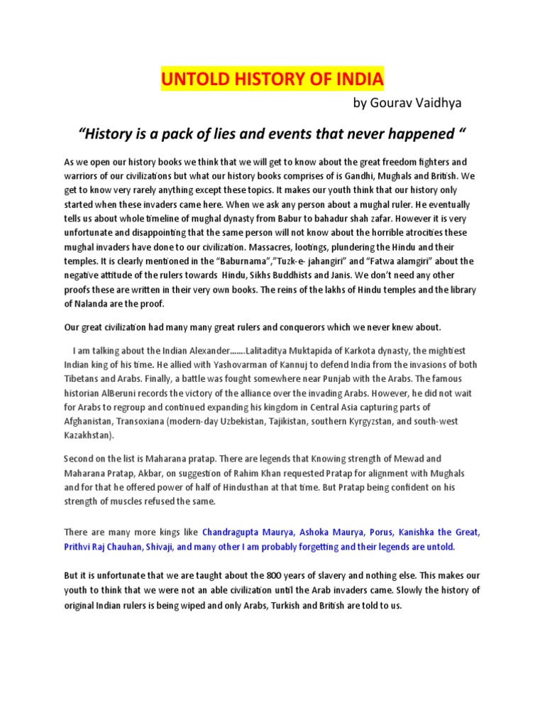 Untold History of India | PDF | Mughal Empire | South Asia