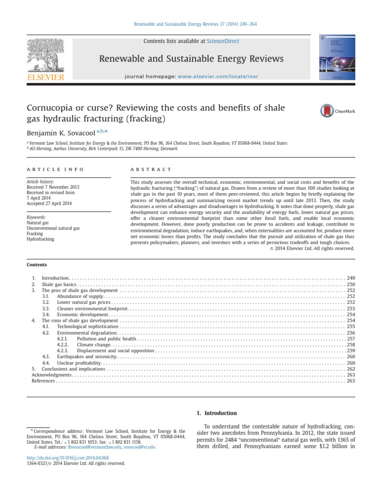Costs and Benefits of Shalegas Hydraulic Fracturing | PDF | Hydraulic Fracturing | Shale Gas