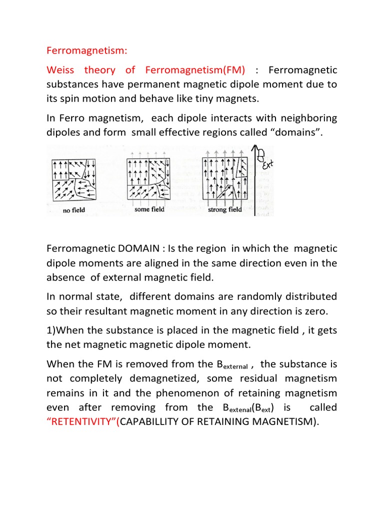 Ferromagnetism: Weiss Theory of Ferromagnetism (FM) : External | PDF ...