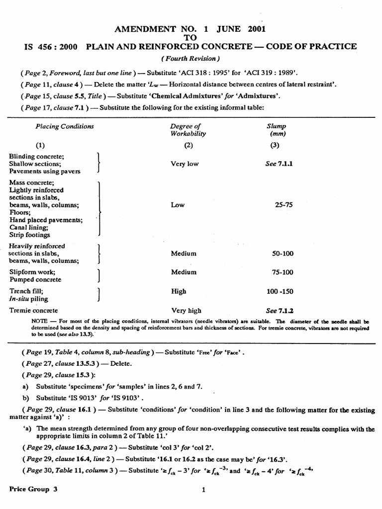 1 1 High Amendment No 1 June 2001 To Is 456 2000 Plain And Reinforced