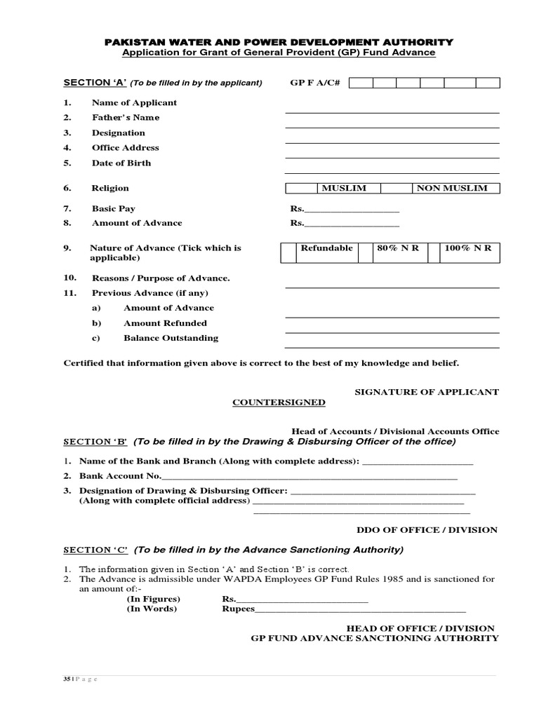 GP Fund Advance Application Form | PDF | Government Information ...