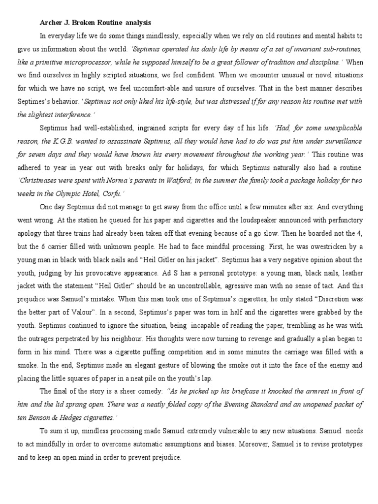 Archer J. Broken Routine Analysis | PDF | Psychological Concepts ...