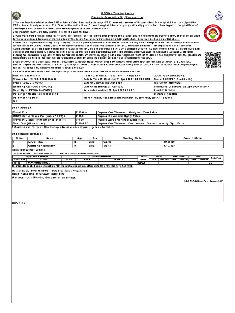 IRCTC Next Generation Eticketing System | PDF | Identity Document ...