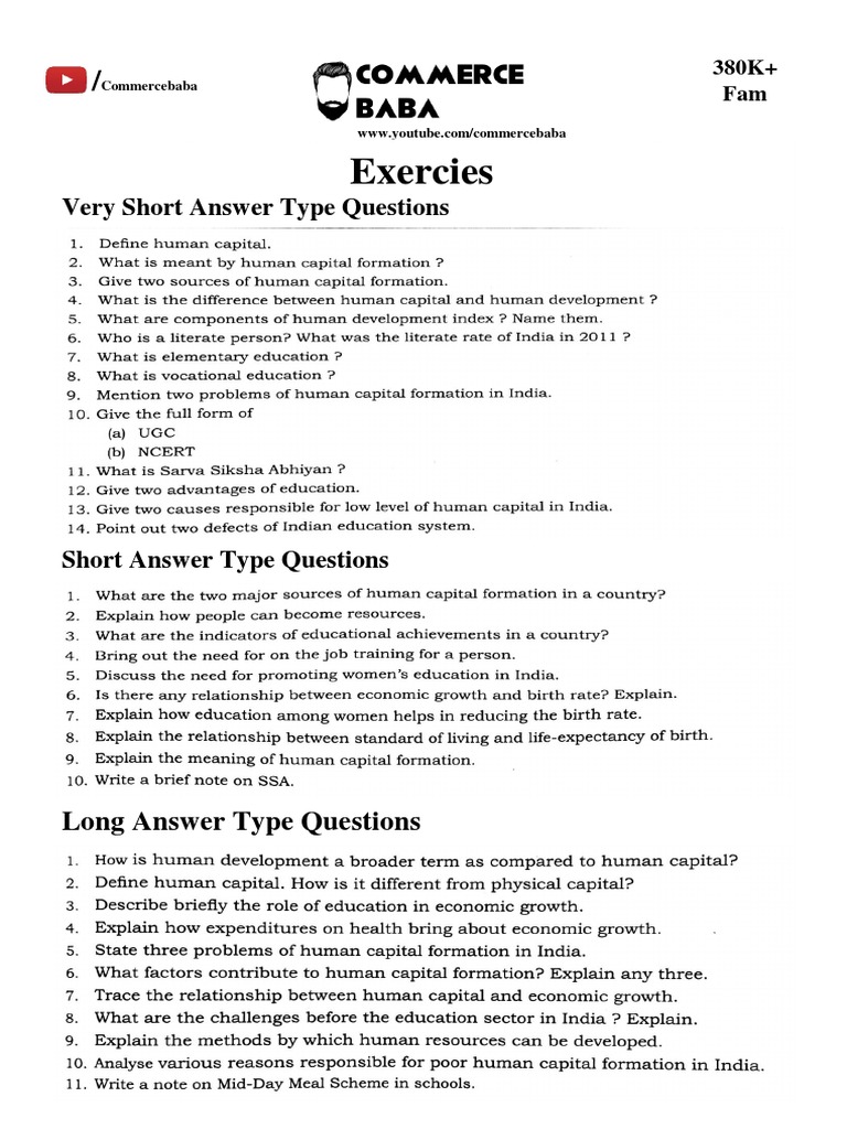 Exercies: Very Short Answer Type Questions | PDF | Career & Growth