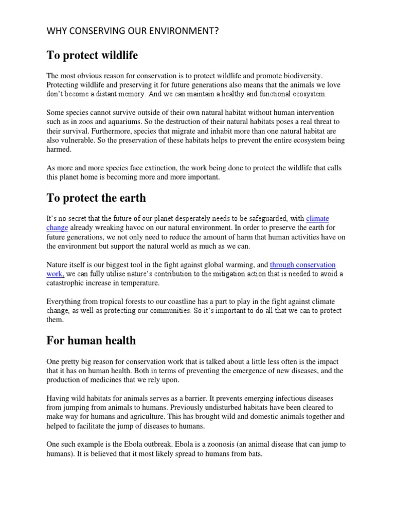 Reasons for Environmental Conservation | PDF | Conservation Biology ...