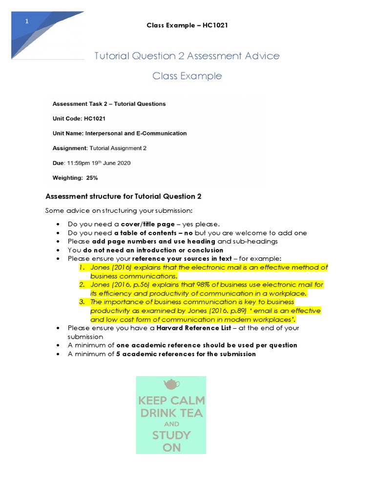 Tutorial Question 2 Assessment Advice | PDF | Question | Paragraph