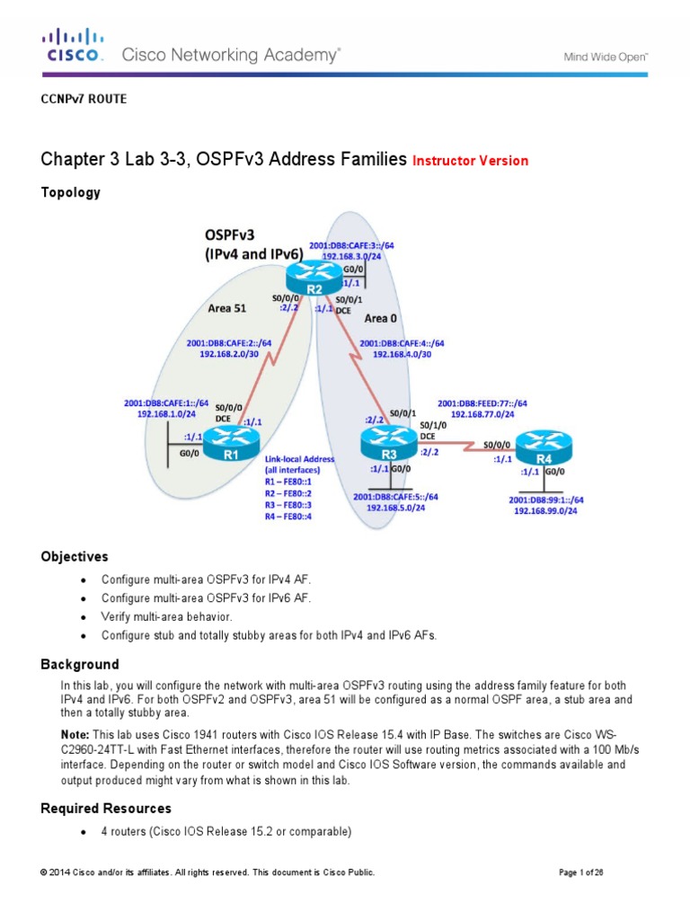 Chapter 3 Lab 3-3, Ospfv3 Address Families: Topology | PDF | I Pv6 ...