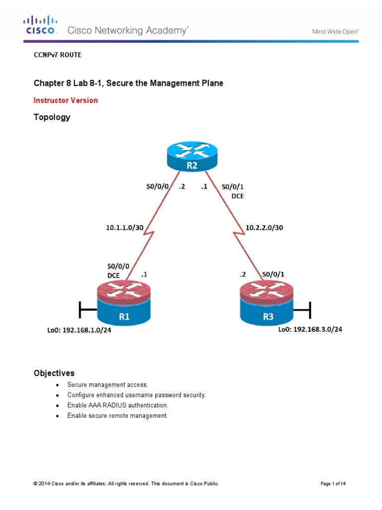 Chapter 8 Lab 8-1, Secure The Management Plane: Instructor Version ...
