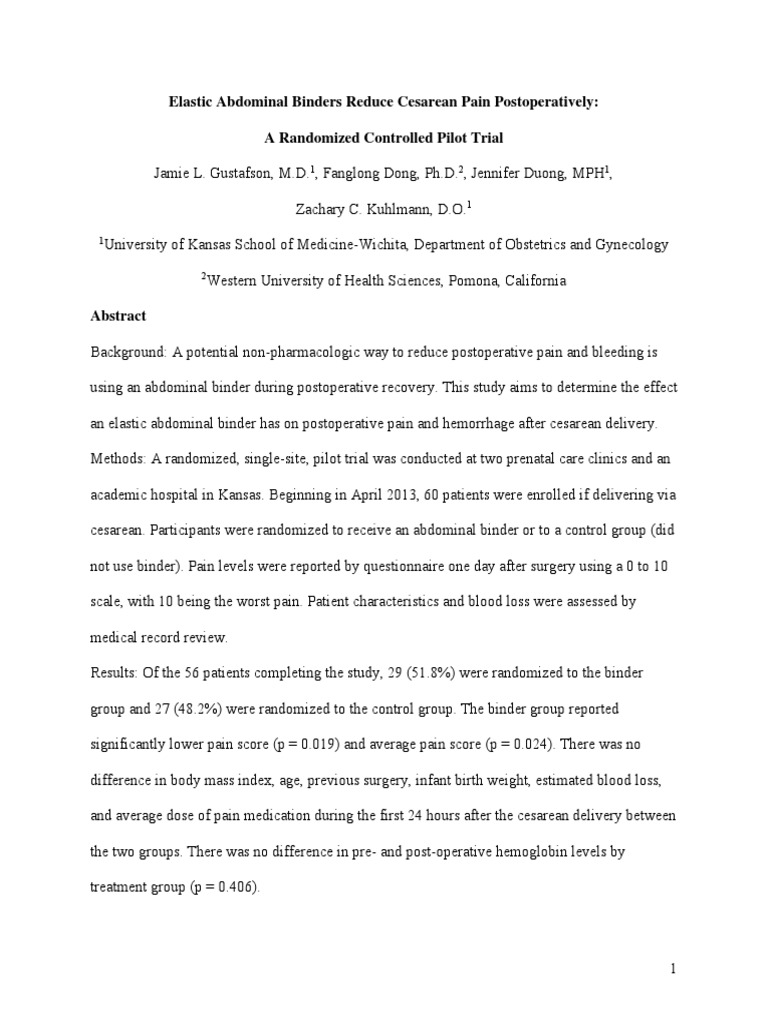 Elastic Abdominal Binders May Reduce PostCesarean Pain According to a