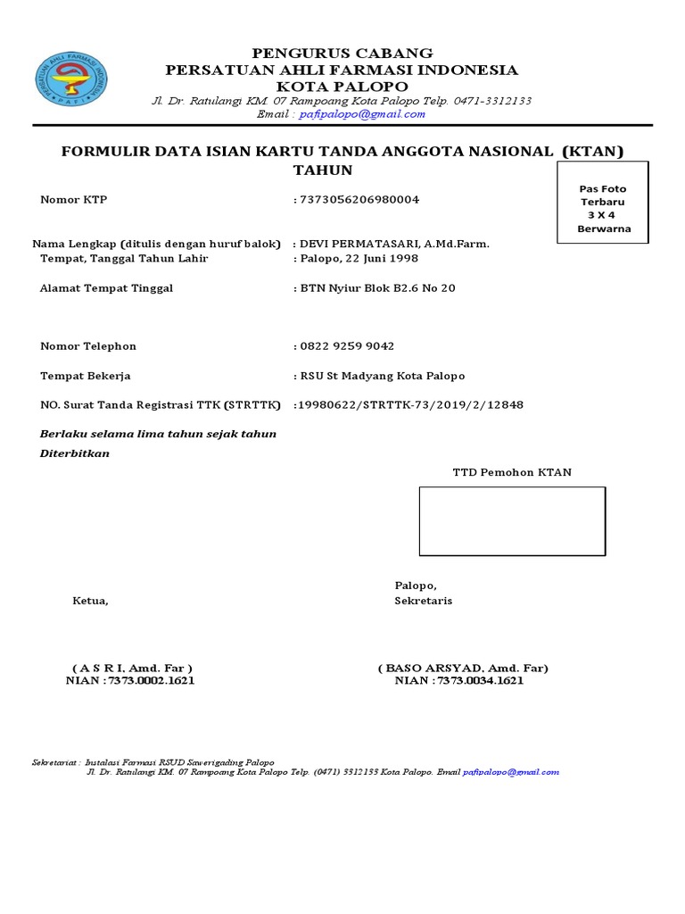 Formulir Pendaftaran Pafi Edit | PDF