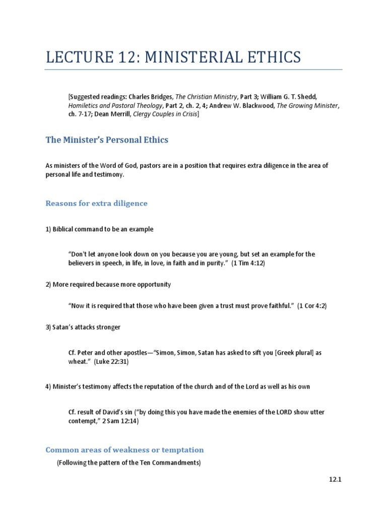 Ethics Lecture 12 - Ministerial Ethics | PDF | Religious Faiths ...