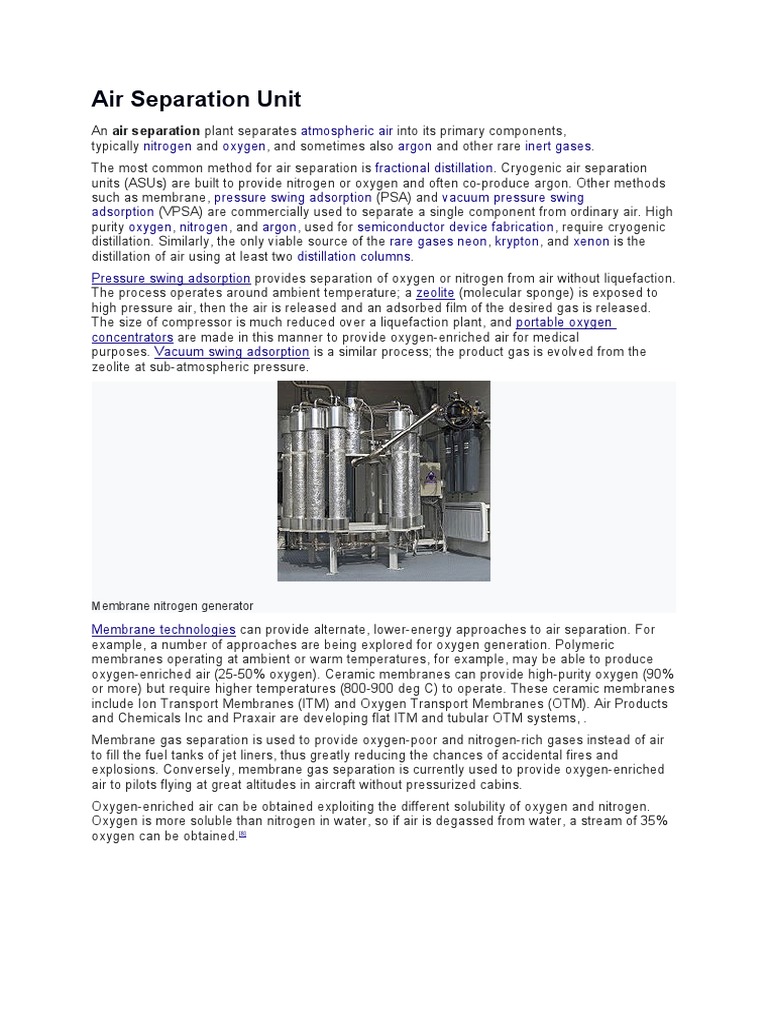 Air Separation Unit: Membrane Nitrogen Generator | PDF | Gases ...