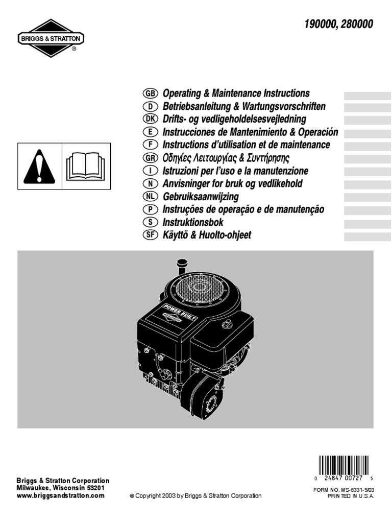Manuel Atelier Briggs Et Stratton En Français Briggs Series 28 Manual | PDF | Carburetor | Gasoline