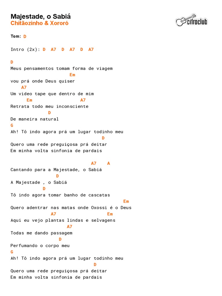 Majestade, o Sabiá - Letra e Cifra | PDF | Poesia