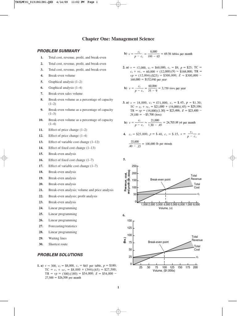 Chapter One: Management Science: Problem Summary | PDF | Applied ...