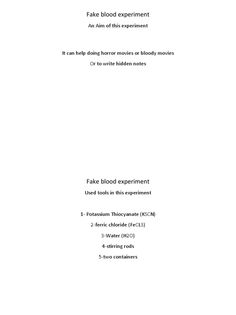 Fake Blood Chemistry Experiment Guide | PDF