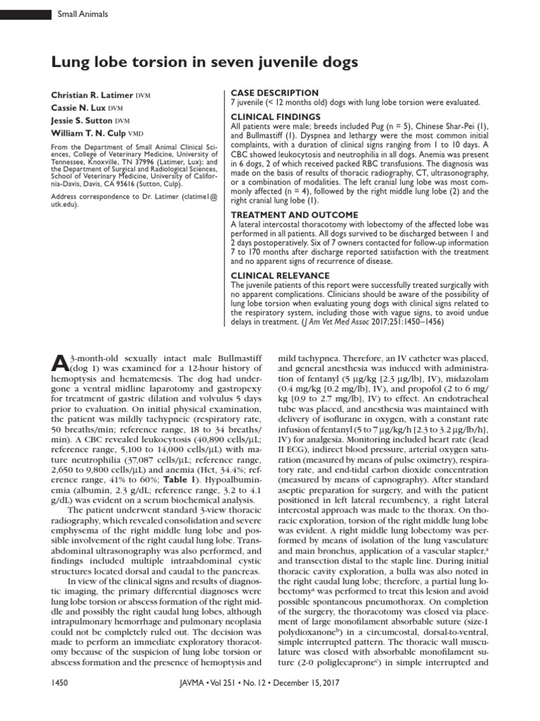 Lung Lobe Torsion in Seven Juvenile Dogs PDF Lung Pneumonia
