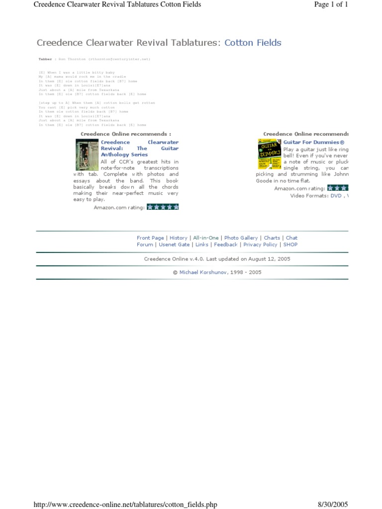 CCR Cotton Fields (Chords) PDF PDF Musical Compositions