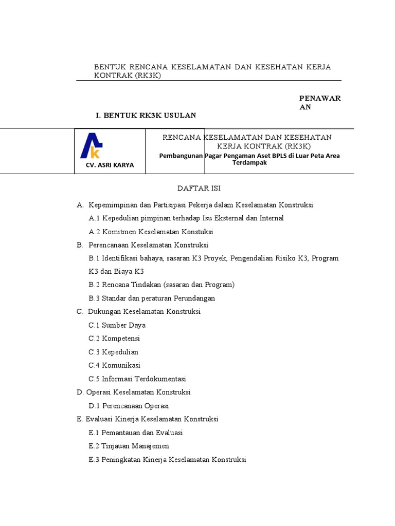 Rencana Keselamatan Konstruksi RK3K 2020 | PDF