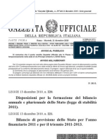 Legge Finanziaria 2011 Del 13 Dicembre 2010 N 220, Italia